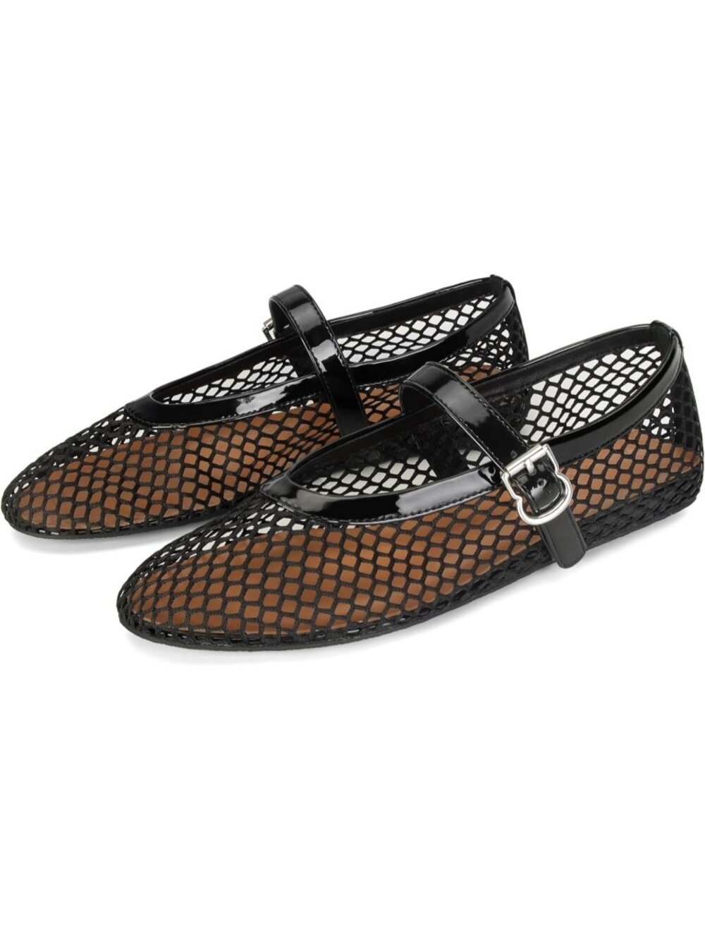 🆕Women's Dark Black Mesh Mary Jane Ballet Flats with Buckle Strap Casual